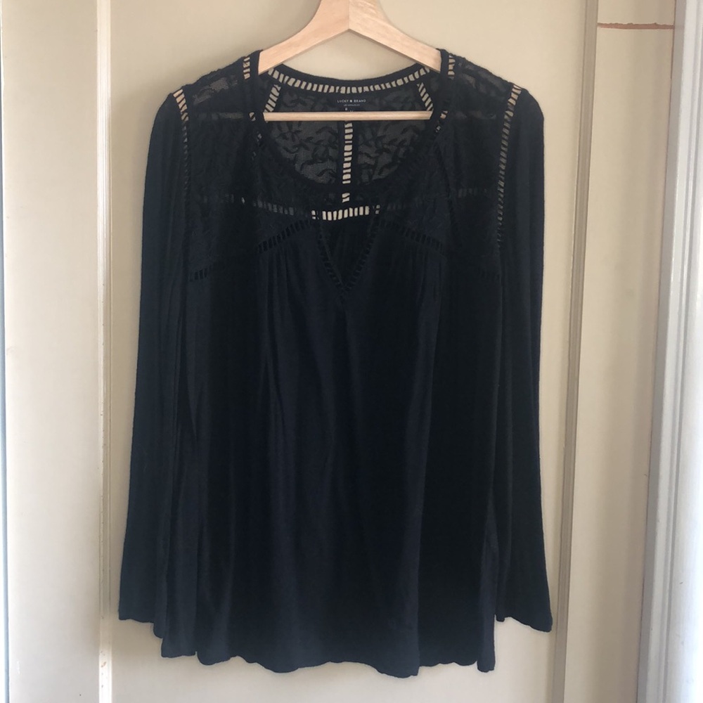 Lucky Brand lace accent linen blend peasant blouse